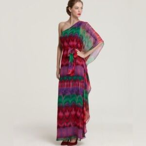 Trina Turk Edita One Shoulder Red Maxi Dress Size 12 Colorful Wedding Event